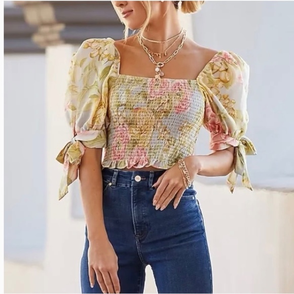 Express Tops - Express Puff Sleeve Smocked Top